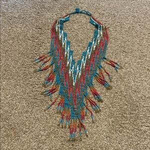 Vibrant Beaded Necklace - Blue, Red, and White